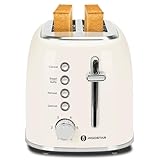 Aigostar Toaster 2 Scheiben, Retro Edelstahl Creme, 4 Funktionen...