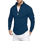 Herren Einfarbig Langarm Polo-Shirt mit modischen Armfalten und...