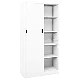 Eleganz Büroschrank mit Schiebetür Weiß 90x40x180 cm | Stahlschrank für...
