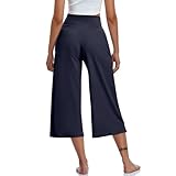 Masrin Caprihose Damen Weites Bein Dehnbare Yogahose mit Taschen Sexy Kreuz...