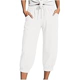 Generisch musselin Hose Damen weiß 3/4 Sommerhose Leicht Leinenhose Sommer...