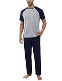 Bresdk Schlafanzug Herren Lang Pyjama Baumwolle Zweiteiliges Set Kurzarm...