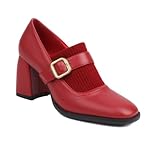 YFZBJY Damen Mary Jane Heels Strick-Patchwork Pumps Schuhe Tief...