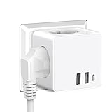 massway Steckdosenwürfel ohne Kabel, Mehrfachsteckdose mit USB-C und 2...