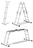 DRABEST - PRO 4in1 Aluminiumleiter - Stehleiter, Schiebeleiter, Baugerüst...