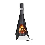 Relaxdays Terrassenofen mit Funkenschutz Tür, dekorative Feuerstelle für...