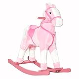 HOMCOM Kinder Schaukelpferd Schaukeltier Schaukelspielzeug Wiehern Rosa...