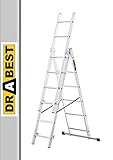 DRABEST - Home - Aluminium-Leiter - 3x6 Sprossen - Max. 2,97 m lang - Max....