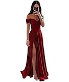ECDAHICC Schulterfreies Brautjungfernkleid Für Damen Satin Langer Schlitz...