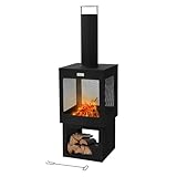 ML-Design Gartenkamin mit Schornstein 128x40 cm eckig, Stahl, Outdoor...