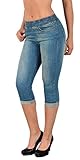 ESRA Damen Capri Jeans Hose Damen Caprihose Jeanshose mit Gummibund...