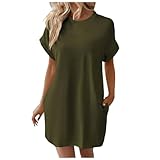 Eauptffy Sommerkleid Damen Knielang T Shirt Kleid Kurzarm Strandkleid mit...