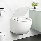COSTWAY Wand WC spülrandlos, Keramisches Wand Toilette mit Toilettensitz,...