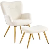 Yaheetech Sessel Ohrensessel mit Hocker aus Boucle-Gewebe, Relaxsessel mit...
