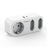 TESSAN Doppelstecker mit USB C, 5 in 1 Steckdosenadapter, Mehrfachstecker...