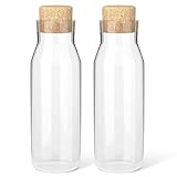 HEFTMAN 2er Set Glaskaraffe 1 Liter - Klarglasflasche für Heiße und Kalte...