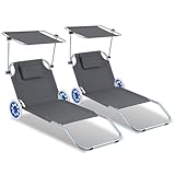 Ollewiellan 2er Strandliege mit Rollen Klappbar Liegestuhl Strand 5-Fach...