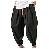 SOOUICKER Haremshose Herren Leinen Japanisch Leinenhose Yoga Sommerhose...