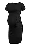 Smallshow Damen Umstandskleid Kurzarm Umstandsmode Kleid Sommer,Black,M