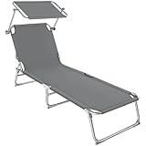 tectake Liegestuhl Garten mit Sonnenschutz, Gartenliege klappbar, Balkon...