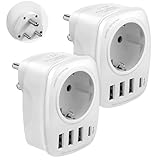 VINTAR 2 PCS Reiseadapter Indien, Reiseadapter Typ D mit 3 USB und 15W...