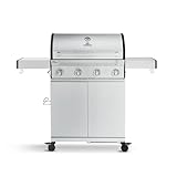BURNHARD® Gasgrill 4-Brenner Gusseisen-Grillrost, Edelstahl Grillwagen,...