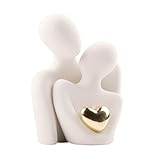 Dcsfadq Romantische Paar Skulptur mit Goldherz, Weiße Moderne Deko-Figur...