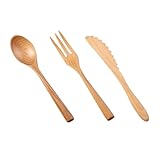 VILLCASE 3 Stück Japanisches Holzbesteck set aus Zelkova holz Stabiles...