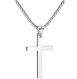 RWQIAN Kreuzkette Herren Kreuz kette Silber 24' Edelstahl Jungen Anhänger...