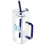 Glastasse mit Schleifengriff, schöne Glastasse mit Schleife, Strohhalm und...