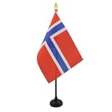 AZ FLAG - Tischflagge Norwegen - 15x10 cm Goldene Splitze - Norwegische...