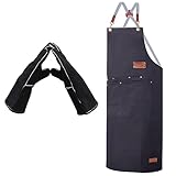 ETLEE Grillhandschuhe Hitzebeständig 300°C Leder +Canvas Grillschürze...