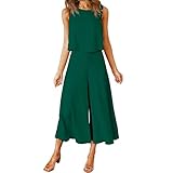 Damen Sommer 2-teiliges Outfit Jumpsuit Elegant ärmellos Rundhals Tanktop...