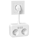Steckdosenleiste mit 2 Fach und 3 USB (5V/3.1A), 5 in 1 Steckdosenadapter...