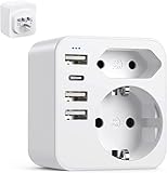 6-in-1 USA Adapter Steckdose, Adapter USA Deutschland Stecker mit 3USB 1USB...