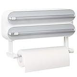 Wandrollenhalter Küche 3-Fach Folienschneider - Verbessert Magnetischer...