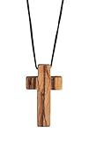Praisent Halskette Kreuz aus Olivenholz mit schwarzem Textilband/Made in...