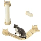PawHut Kletterwand Katzen, 3-teilig Wandkratzbaum mit Trittplatte, Leiter,...