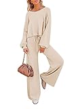 Sovoyontee Damen Langarm Kurz Top Sweatsuit Loungewear Weitem Hose Strick...