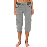 3/4 Sporthose Damen Sommer Cargohose Einfarbig Elastischer Bund Regular Fit...