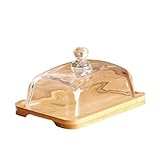 Küchendekoration Rechteckiger Butterteller aus Holz mit Glasdeckel, gelber...