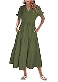 Theenkoln Kleid Damen Sommer Blusenkleid Elegant V-Ausschnitt Kurzarm...