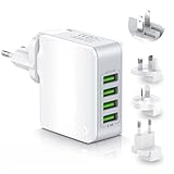 Reiseadapter Weltweit mit 4 USB Universal Reisestecker Adapter Ladegerät...