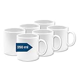 Kaffeebecher Kunststoff (6er Tassen Set, Groß, Weiß, 350ml) - Becher aus...