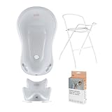 Hylat Baby Set: Stabile Babybadewanne mit Gestell, Badesitz und Abfluss -...