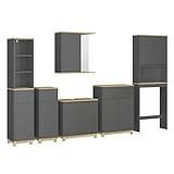 Vicco Badmöbel-Set Livia, Anthrazit/Eiche, 6 Teile