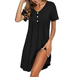Crewhpo Nachthemd Damen Kurzarm Nachtwäsche Baumwolle Nachtkleid Kurz mit...