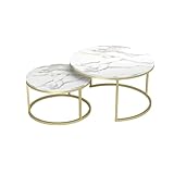 Soayone Couchtisch 2er Set, Marmor Couchtisch Gold, Wohnzimmertisch Weiß,...