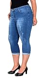 ESRA Damen Capri Jeans Hose High Waist bis Übergröße Plussize Damen 3/4...