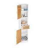 Relaxdays 10021846 Badschrank, Weiß/Braun, 180 x 39 x 30 cm